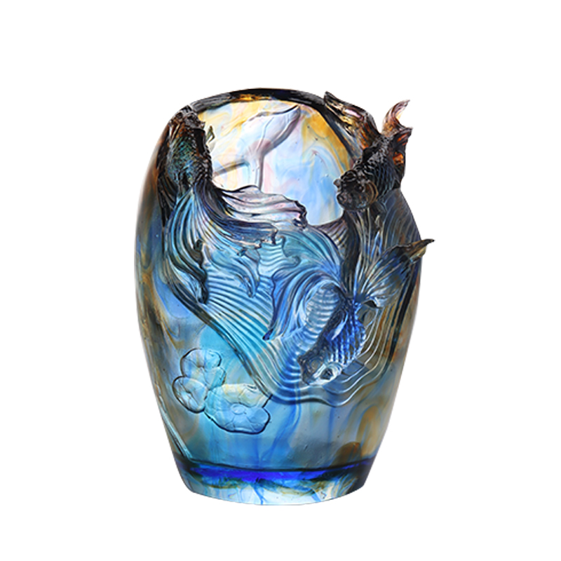 Vază de sticlă: aranjament floral pentru sufragerie luxoasă și sofisticată din sticlă de cristal Suport de flori conservat artistic pentru masă Ornament decorativ „Adăugarea de flori la brocart”