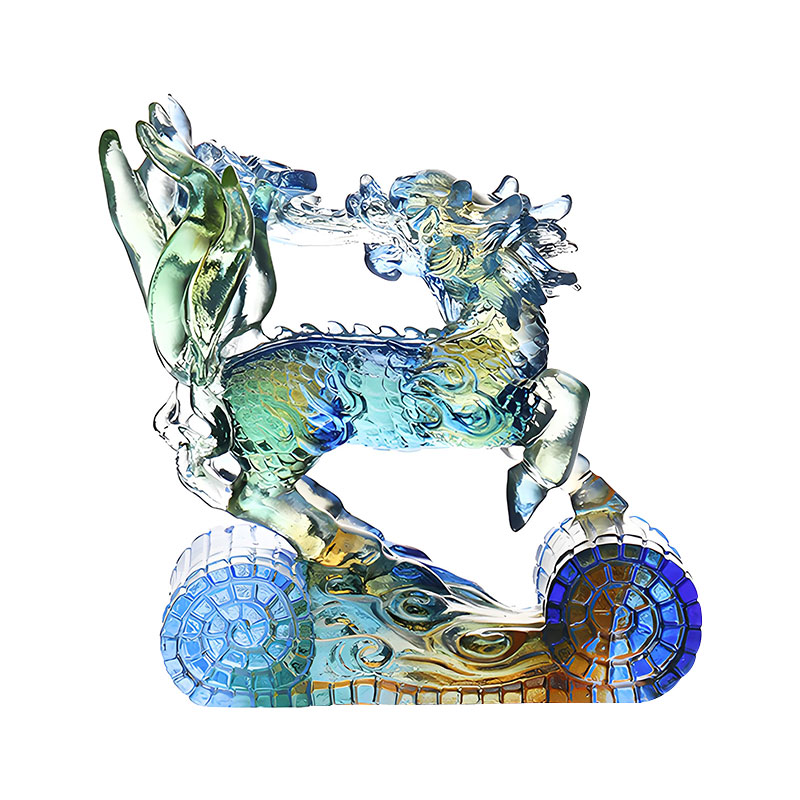 Wisdom Kirin Ornament de cristal colorat din sticlă verde ambră albastru