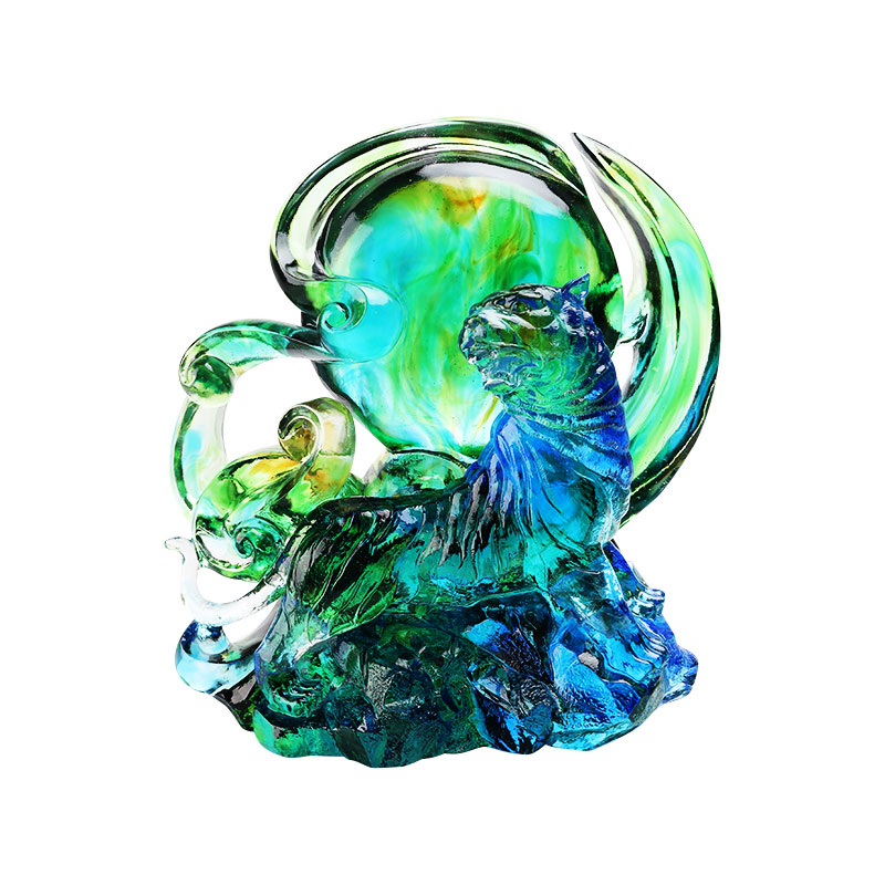 Ornamente de tigru din sticlă de cristal transparent albastru-verde