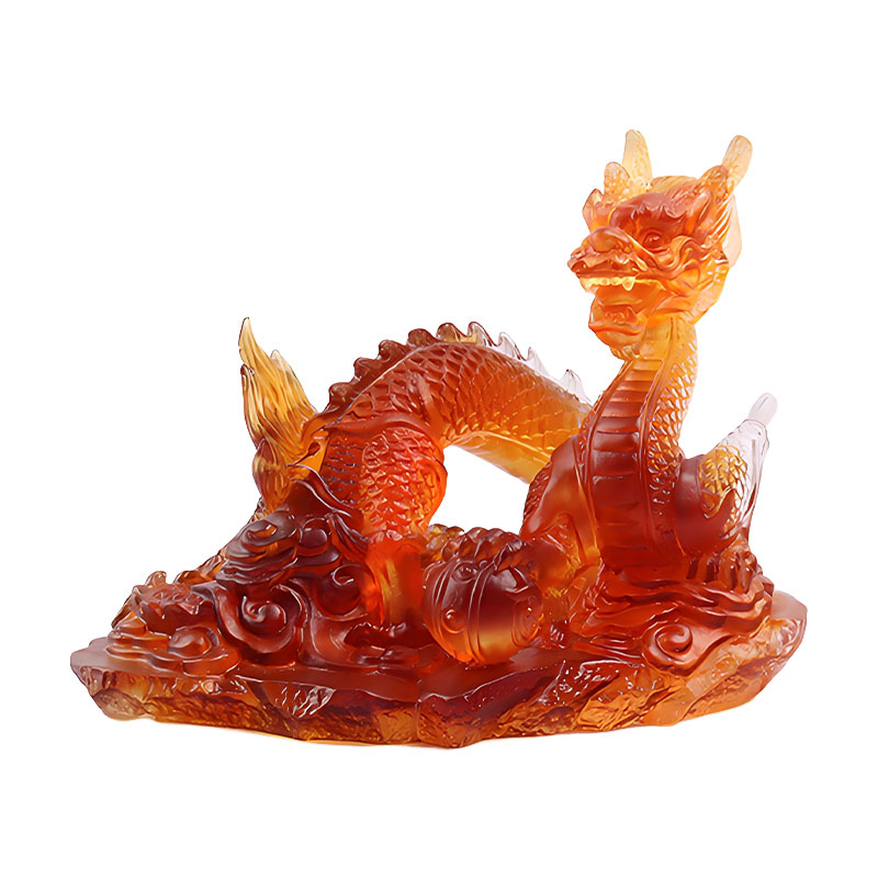 Prosperous Fortune- Ornament dragon de cristal liuli chihlimbar deschis