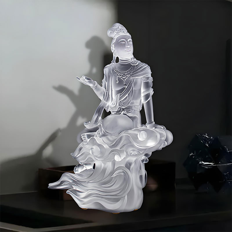 Avalokiteśvara Bodhisattva Sculptură din sticlă transparentă