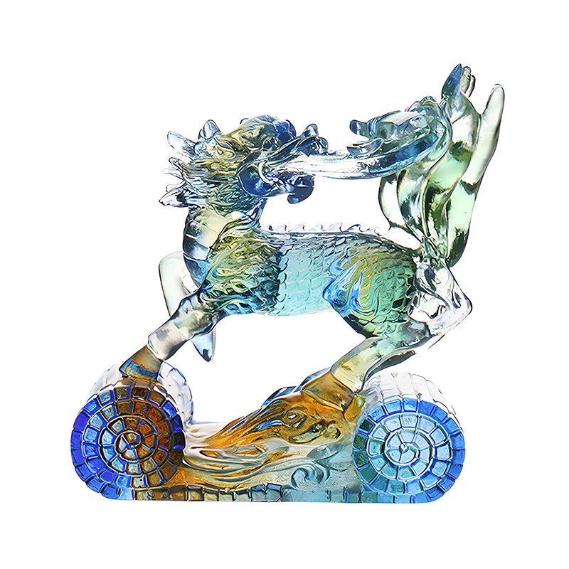 Wisdom Kirin Ornament de cristal colorat din sticlă verde ambră albastru