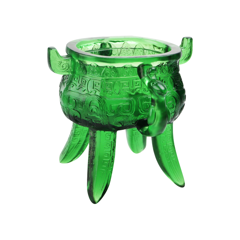 Trepied din sticlă cristal verde smarald cu mânere în formă de ureche