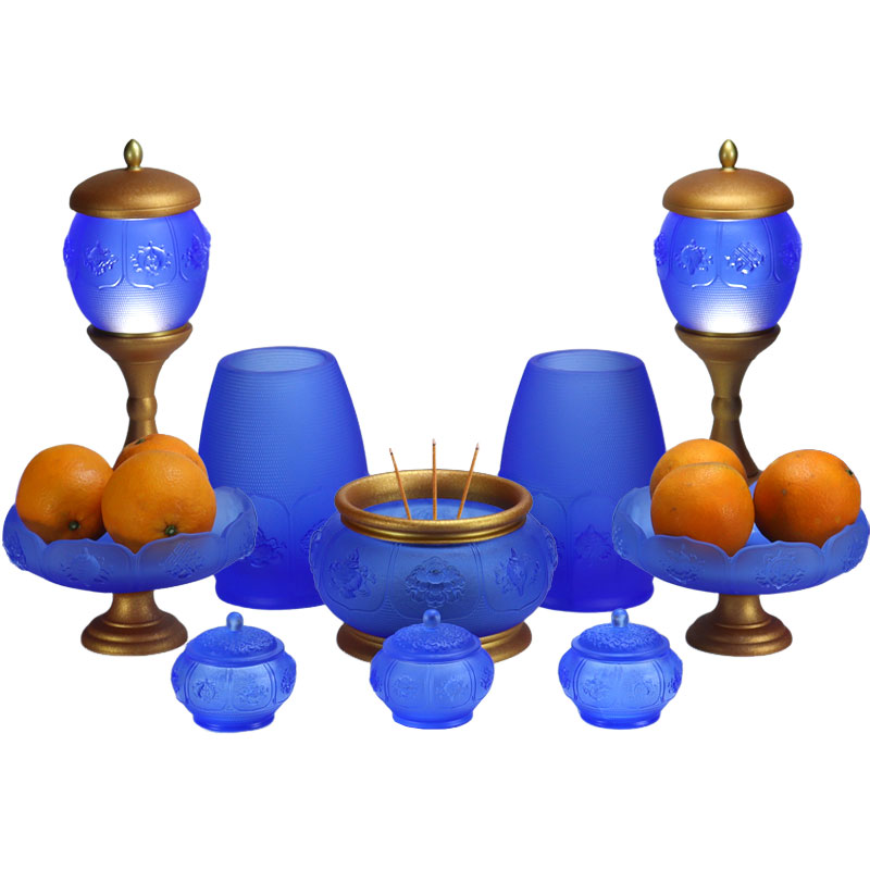 Set ofrande din sticlă de cristal din seria Eight Treasures Lotus Altar budist