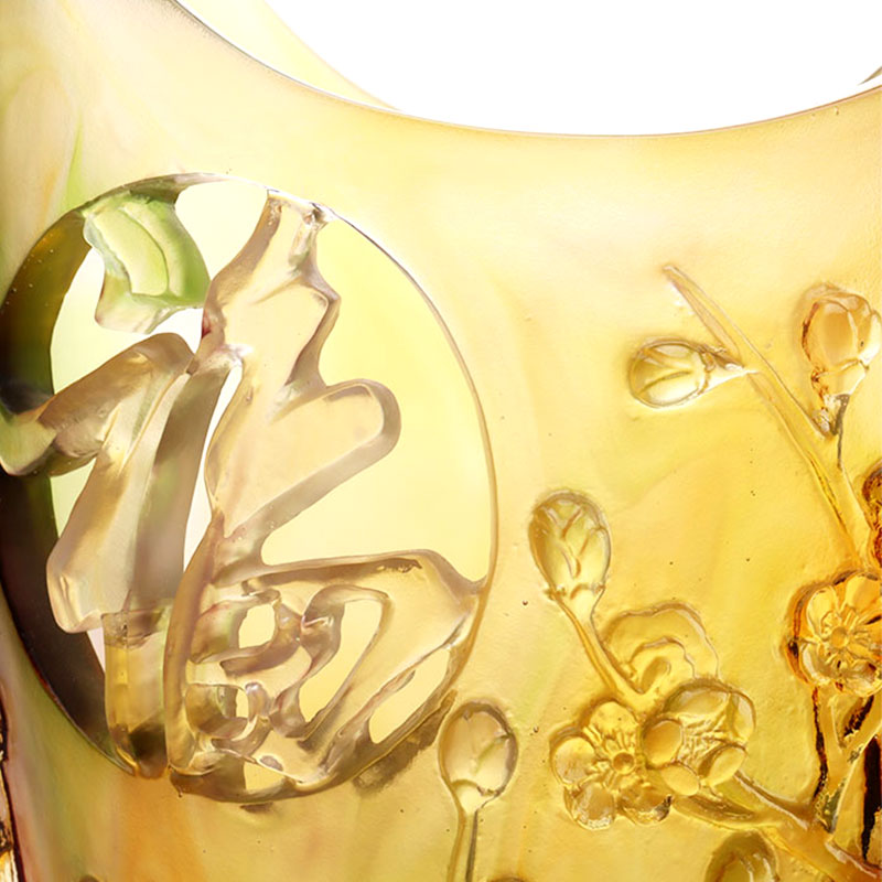 Decoratiuni pentru casa Floare de prun Design sculptat Vaza din sticla chihlimbar