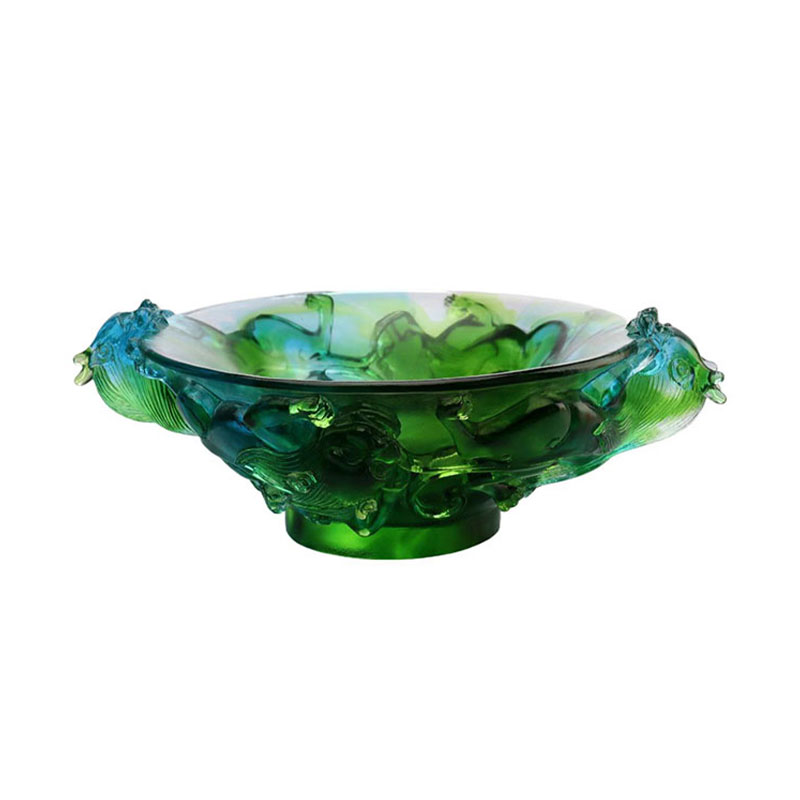 Farfurie cu fructe din sticla verde transparenta