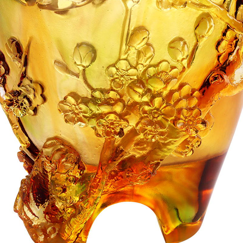 Decoratiuni pentru casa Floare de prun Design sculptat Vaza din sticla chihlimbar