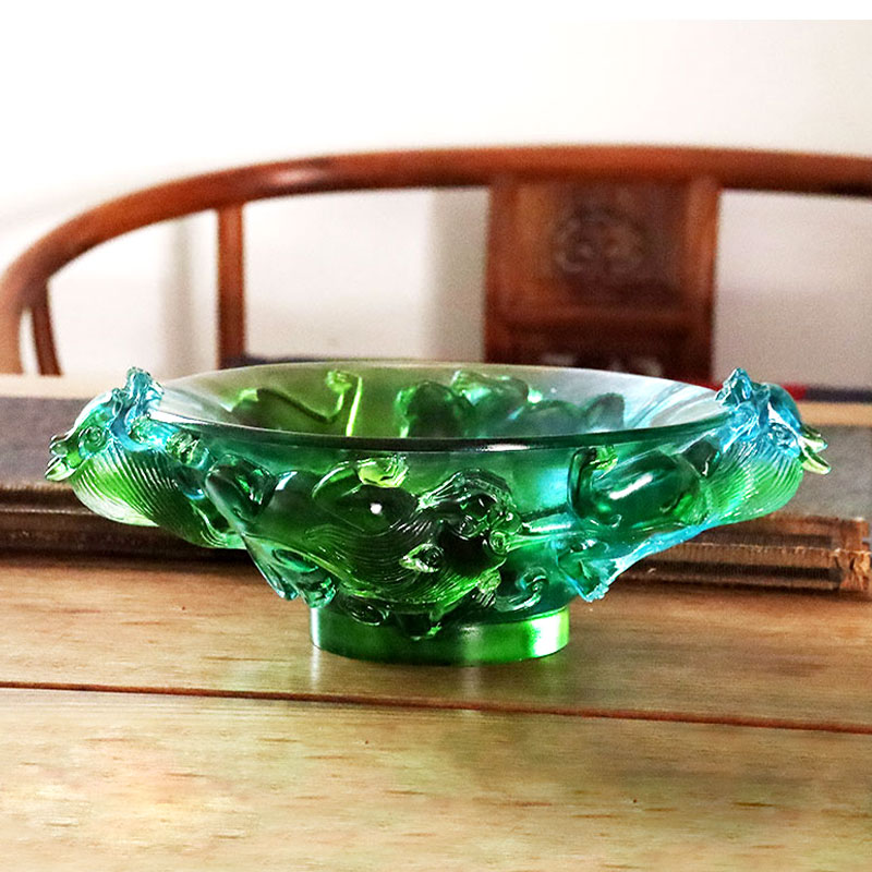 Farfurie cu fructe din sticla verde transparenta