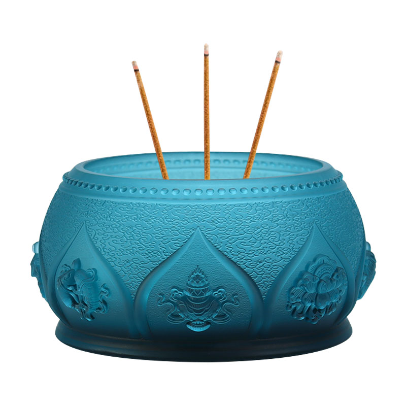 Albastru regal Opt simboluri de bun augur Altarul budist Oferte din sticlă de cristal