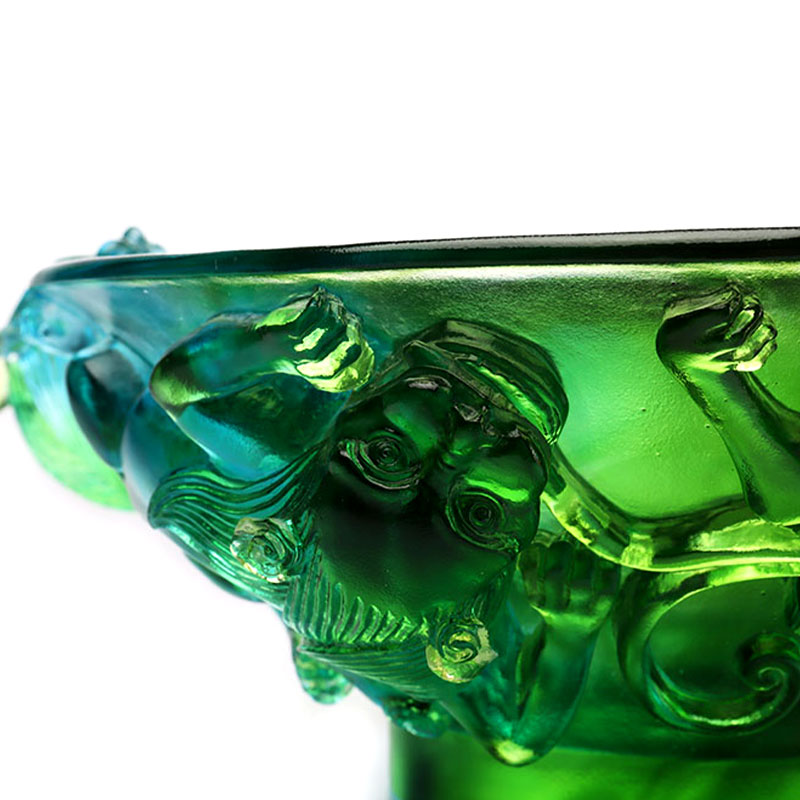 Farfurie cu fructe din sticla verde transparenta