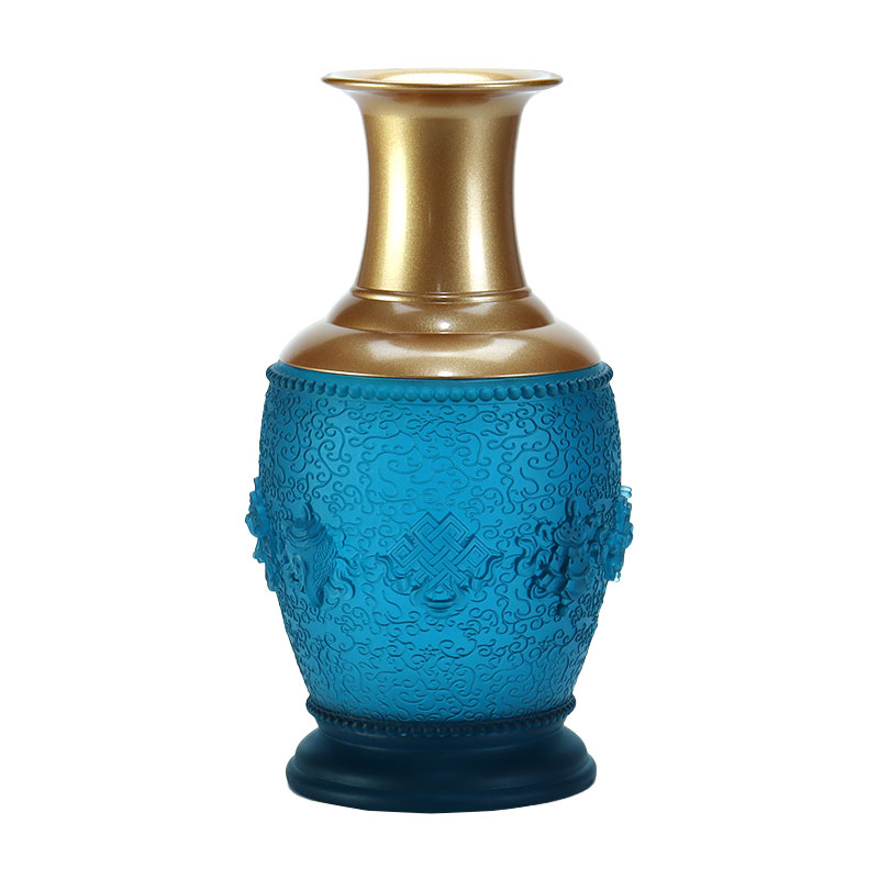 Albastru regal Opt simboluri de bun augur Altarul budist Oferte din sticlă de cristal