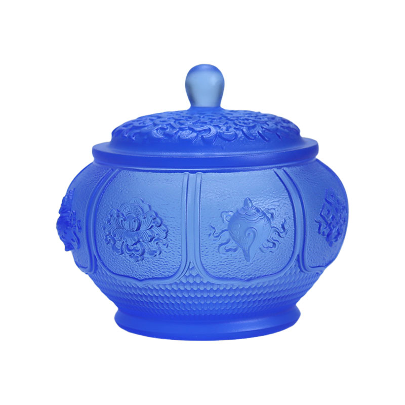 Set ofrande din sticlă de cristal din seria Eight Treasures Lotus Altar budist