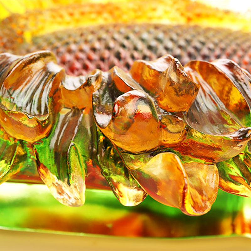 Tavă cu fructe din sticlă cu glazură colorată în formă de floarea soarelui