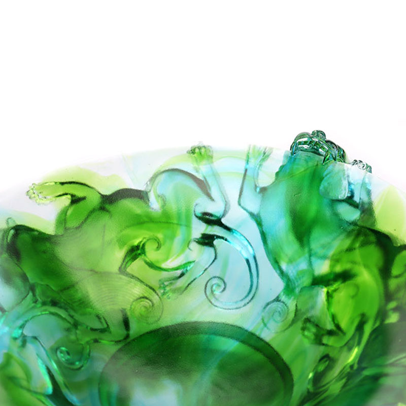 Farfurie cu fructe din sticla verde transparenta