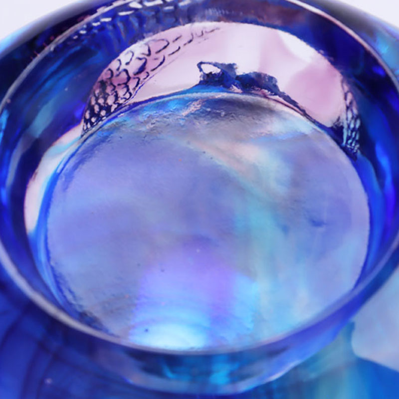 Suport de lumânare sculptat cu cristal de glazură de culoare albastră