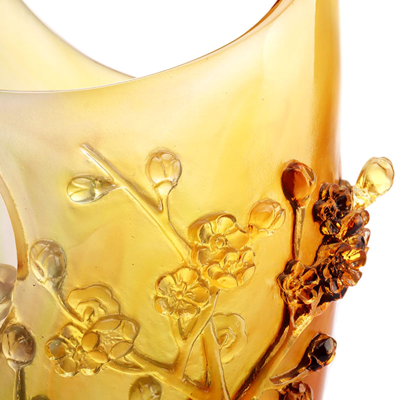 Decoratiuni pentru casa Floare de prun Design sculptat Vaza din sticla chihlimbar