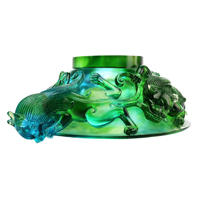 Farfurie cu fructe din sticla verde transparenta