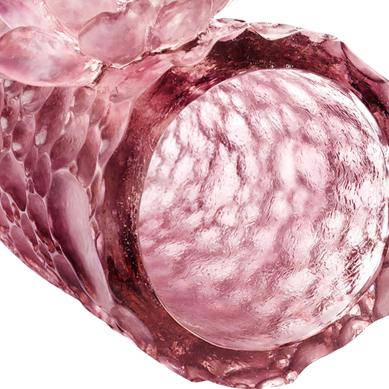 Vază de sticlă roz violet cu textură pebble