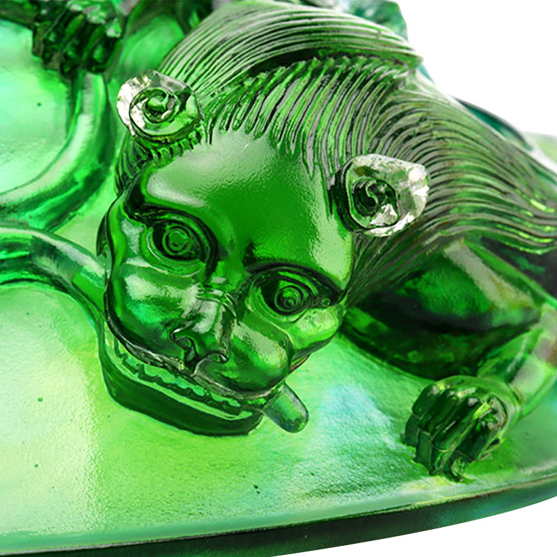 Farfurie cu fructe din sticla verde transparenta