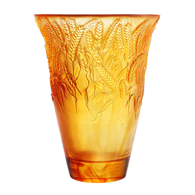 Vasă din sticlă chihlimbar în relief cu spice de grâu