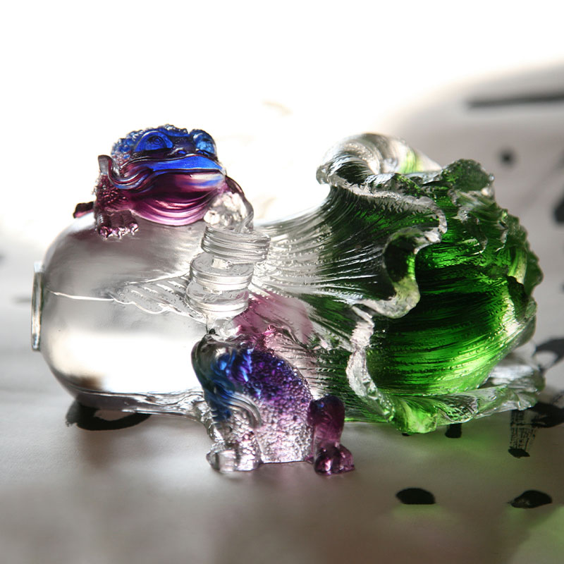 Ornamente de sculptură din sticlă de cristal broasca aurie