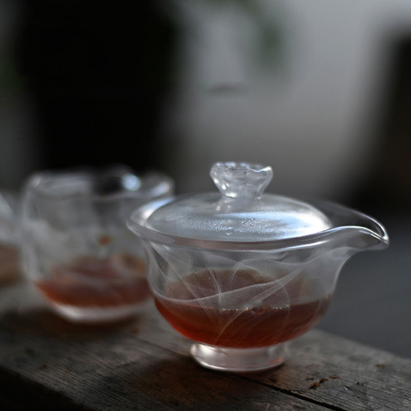 Set de ceai din sticla transparenta cu ceainic, cana de ceai