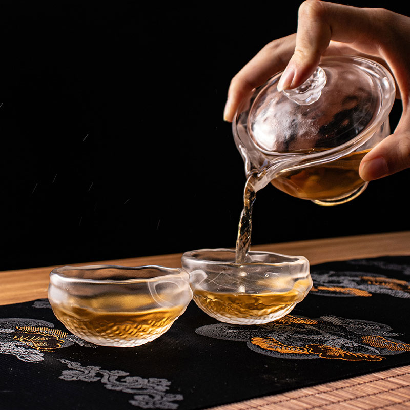 Set de ceai din sticla transparenta cu ceainic, cana de ceai