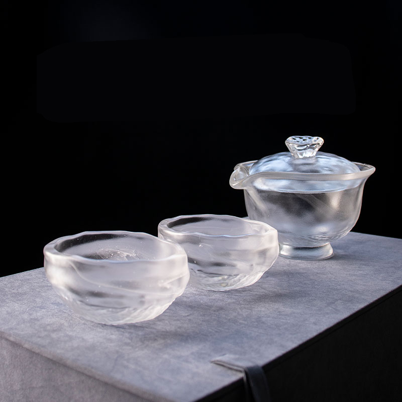 Set de ceai din sticla transparenta cu ceainic, cana de ceai