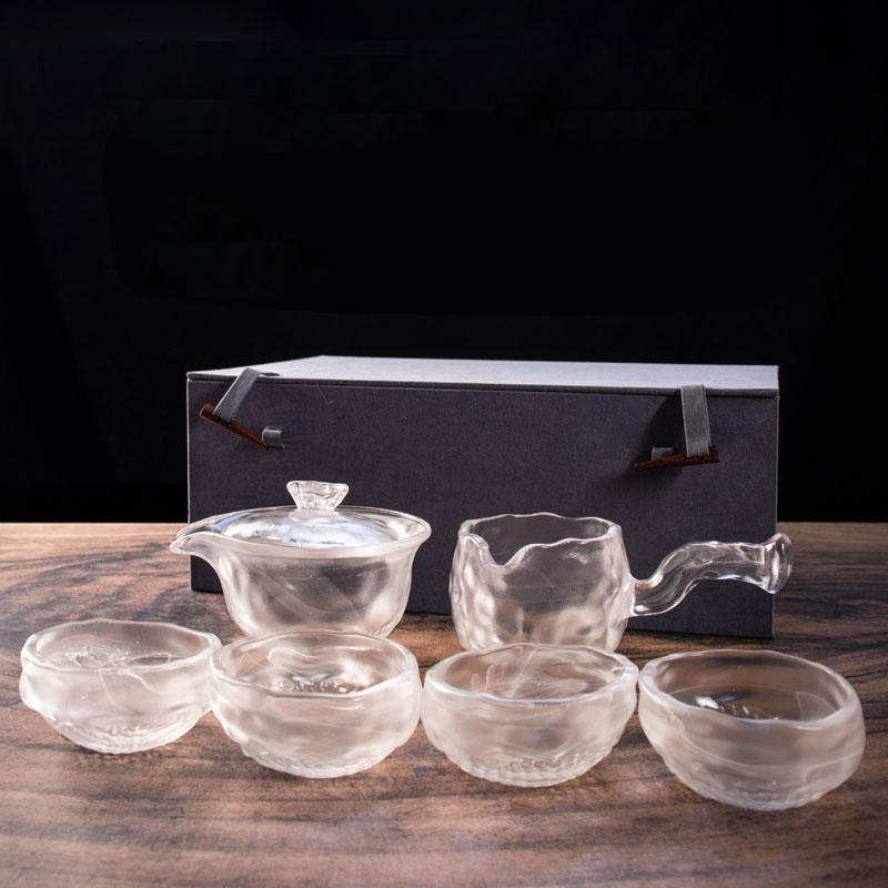 Set de ceai din sticla transparenta cu ceainic, cana de ceai