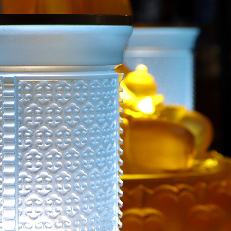 Set ofrande pentru altar budist din sticlă, albastru deschis, seria Ruyi