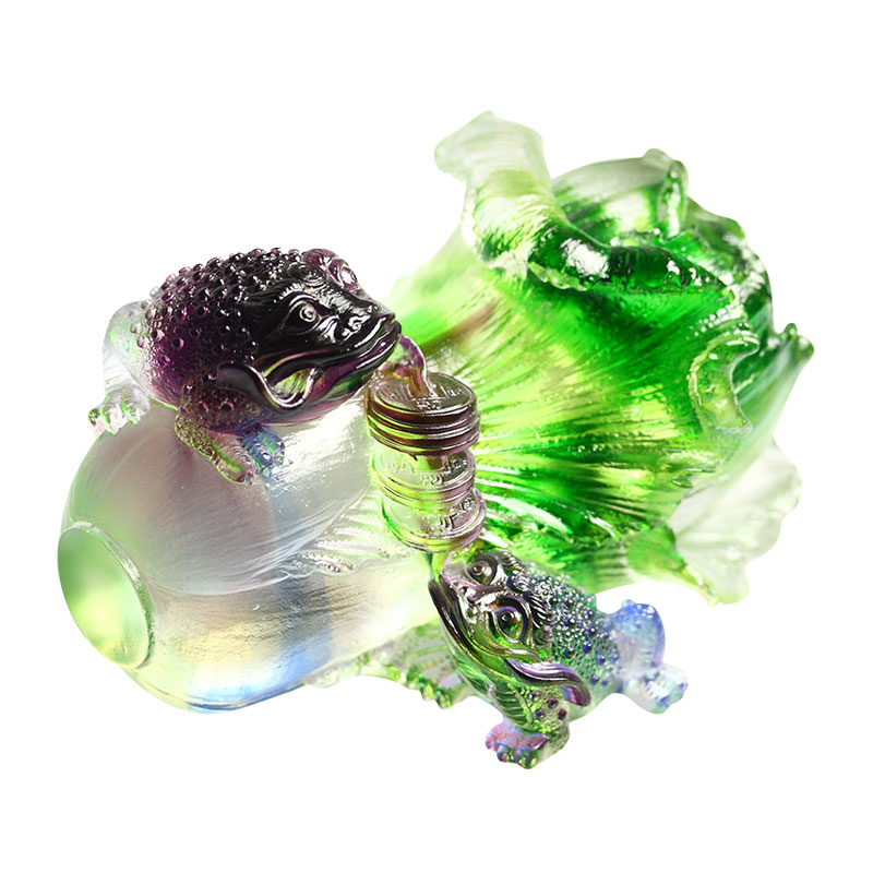 Ornamente de sculptură din sticlă de cristal broasca aurie